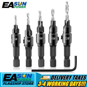 5pcs Countersink Drill Woodworking Drill Bit Set Drilling Pilot Holes For Screw Sizes #5 #6 #8 #10 #12