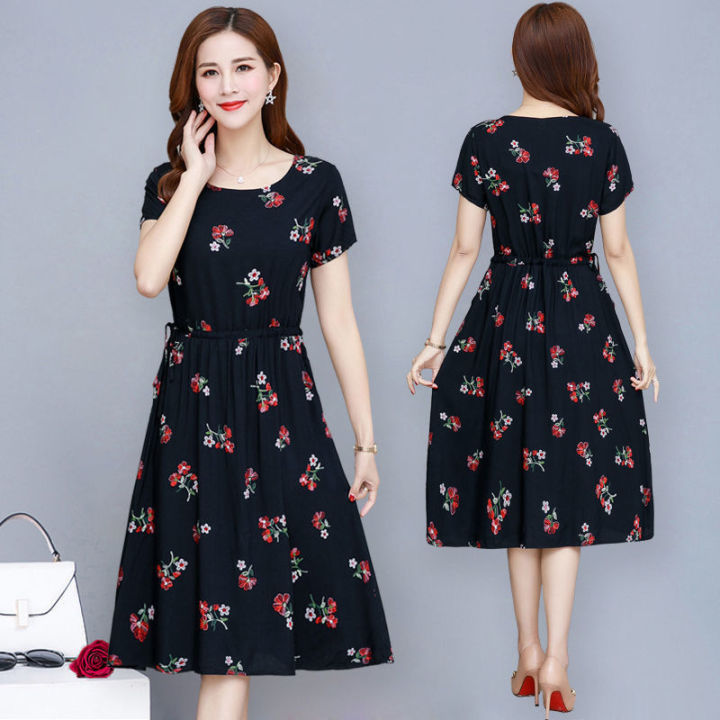 XL-5XL Maxi dress floral plus size Ladies Short Sleeve Round Neck loose ...