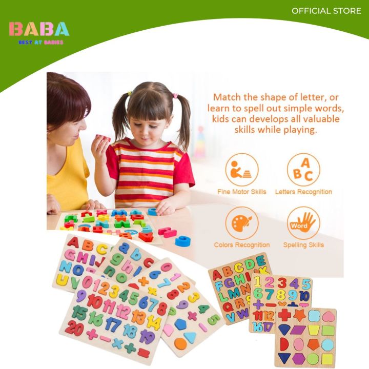 BABA Colorful 3D Embossed Chunky Alphabet Letter ABC Number Shape Matching  Wood Peg Puzzle Board Toys For Kids Boy Toys For Kids Girl Best Gift Idea 