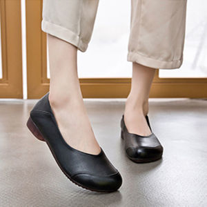 ✨Shallow-mouth Flat Shoes Womens Square-toed Thick-heeled Shallow-mouth Loafers Casual Commuting Mid-heel Shoes Leather Loafers