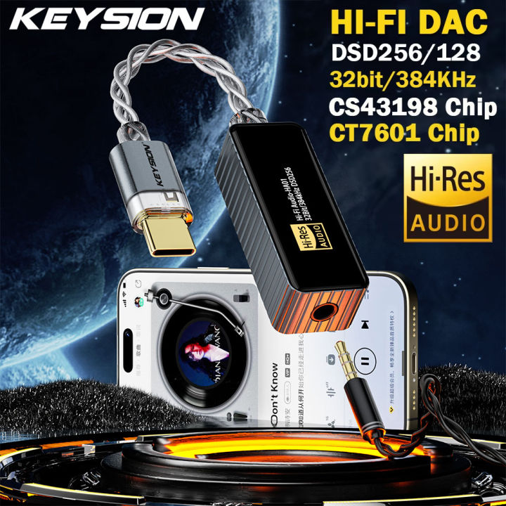 KEYSION 384kHz DSD256 CS43198+CT7601 Portable USB DAC Audio HiFi Decoder  Headphone Amplifier Jack for Android iOS Mac Win10 Lazada PH