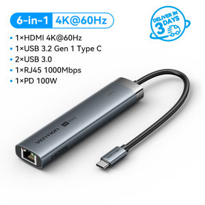 Vention Type USB C HUB Type C to HDMI USB 3.2 Gen 1 Type C RJ45 PD 4K 60Hz 30Hz 5Gbps Multi Port Adapter for Laptop MacBook iPhone 16 15 iPad Pro Samsung Galaxy Huawei Mini Docking Station Hub