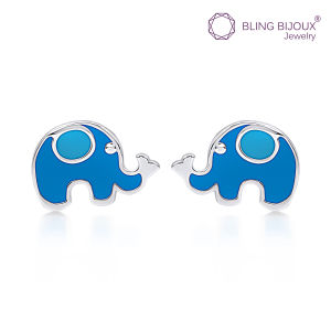 Bling Bijoux ต่างหูเงินแท้ 925 แบบก้าน รูปช้างน้อยน่ารัก สีฟ้า สีสันสดใส น่ารักเรียบง่าย ใส่ได้ทุกวัน