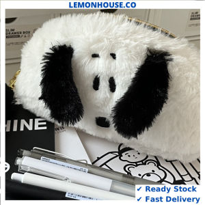 Ready Stock White Snoopy fur makeup pouch student pencil case box storage bag travel college kolej beg stationery fluffy pen pencil student kid school bag kindergarden travelling bag kolej beg  makeup pouch makeup bag