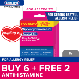 Benadryl AH 25mg (6+2 FREE) : for strong restful allergy relief