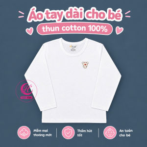 (13-28kg) Áo tay dài trắng cho bé chất thun 100% cotton - 1 cái