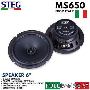 🔥ของแท้เข้าใหม่🔥ลำโพงขนาด 6.5″ cSTEG MS650 ลำโพงอกนร่วม 2 ทาง จาก STEG ประเทศอิตาลีคุณภาพเสียง SQ‑centric แบบยุโรปความไวดี แม้ไม่ได้ใช้แอมป์เสริม