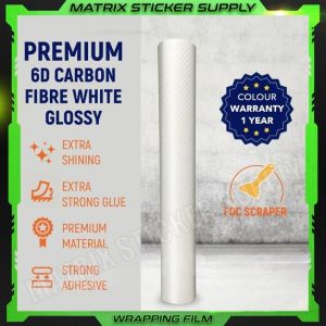 PREMIUM 6D CARBON FIBER WHITE MOTOR STICKER (152CM-Custom)Pelekat Stickers Kilat Wrapping Full Body Vinyl Wrap Film