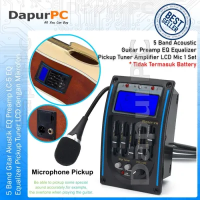 EQ Preamp Amplifier Gitar Akustik 5 Band Equalizer LCD Pickup Tuner With Microphone