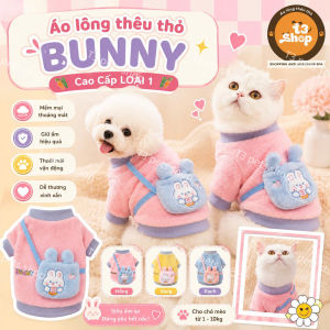 áo lông- áo ấm - áo thu đông thêu thỏ Bunny hồng tím pastel dành cho chó mèo- T3 PETS SHOP