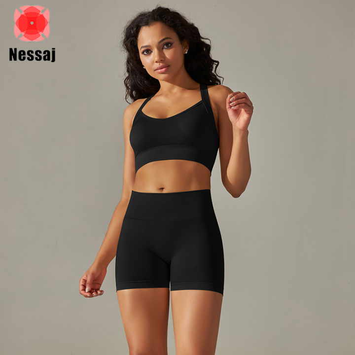 Nessaj Gym Outfit Women Set Zumba Gym Seamless Sports Bra Shorts Sportsbra  High Waist Exercise Outfit Dry Fit Short Yoga Running Jogging Set