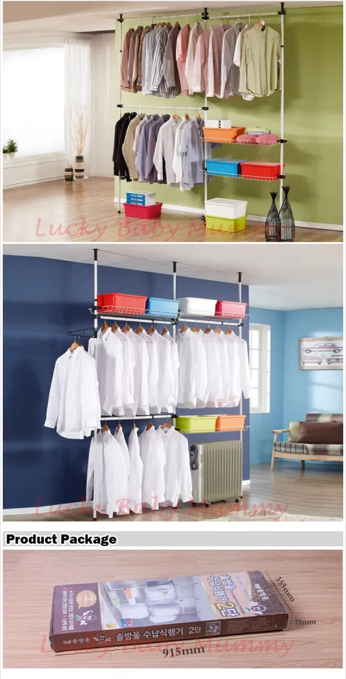 Korean Standing Clothes Rack Space Saving Corner Valet Clothes
