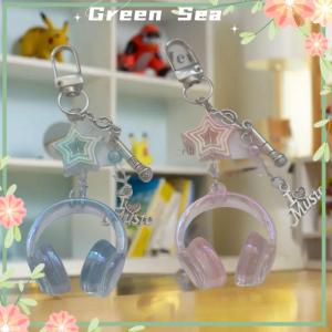 Green sea 1 Piece Mini Headset Pendant Y2K Cool Music Festival Earphone Keychain Note Star Mobile Phone Chain Jewelry Accessories