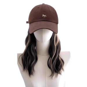 MICACOH Highlights Blonde Baseball Cap with Wig One-piece Hairpiece Adjustable Hat Wig Hair Extensions Fluffy Long Water Wavy Hair Women