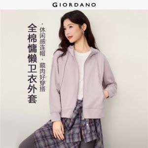 Giordano Women 100% cotton seam detail hooded jacket Free Shipping 05376870