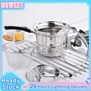 3 in 1 Cooking Pot Steam and Deep Fry Soup with Boil Basket  Stainless Steel Kitchen Utensil Multipurpose Frying Cooking Pot