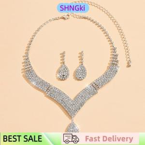 SHNGki 2Pcs Fashionable Rhinestones Necklaces Earrings Jewelry Set Womens Wedding Accessories Gift