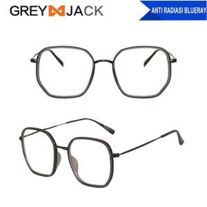 Grey Jack Kacamata Anti Radiasi Blueray Style Kotak Simple TR90+Metal Fashion Pria dan Wanita Terbaru 6016