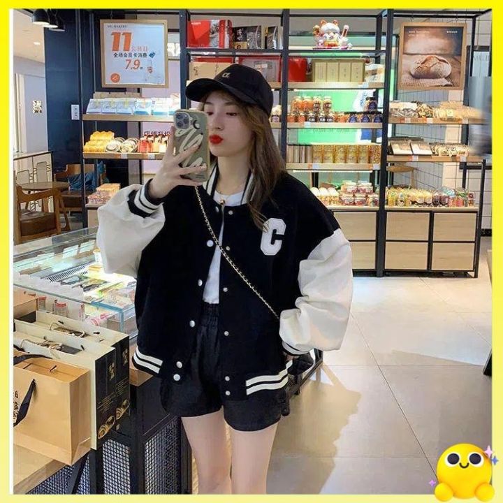varsity jacket bomber jacket for women Autumn Loose C Letter