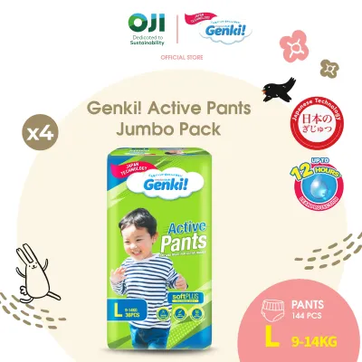 [4 PACKS] Genki! Jumbo Pants Diapers Baby - Size M (42s)/L (36s)/XL (30s)/XXL (24s x 4 Packs)