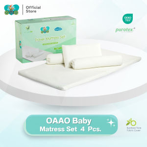 OAAObaby Mattress Set ชุดเครื่องนอนเด็ก 4 ชิ้น ที่นอนเด็ก หมอน หมอนข้าง ผ้าใยไผ่ กันน้ำ กันไรฝุ่น