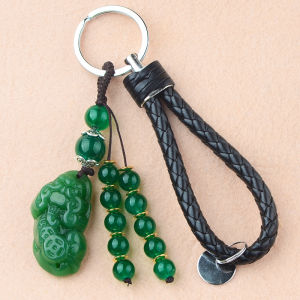 Natural Stone Pixiu Car Keychain Pixiu Pendants Leather Car KeyChain Chinese Fengshui Beast Bring Lucky Wealth KeyChain