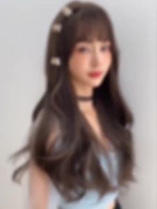 Wig Female Long Curly Wigs with Air Bangs Big Wave Natural Fluffy Full Headgear 65cm Curly Hair Wig