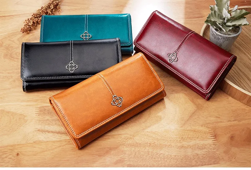 Lavalen Women's Genuine Leather Wallet - Large Capacity RFID Anti-Theft Card Holder With Zipper Pocket