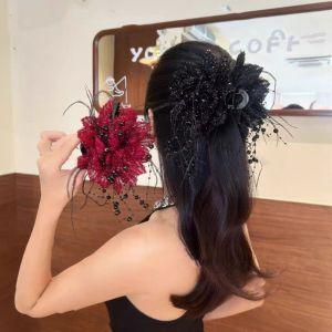 Elegant Korean Style Coral Flower Tassel Hair Claw Clip Vintage Floral Hair Catcher Lightweight Daily Commute Party Hair Accessories Gift For Women Girls