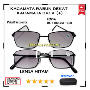 FREE CASE - Kacamata Lensa Plus Rabun Dekat Saat Baca Tidak Jelas Jarak Dekat Frame Besi Ada Nosepad Gaya Retro Keren LENSA HITAM ANTI SILAU - TEREDIA UKURAN +1.00 S/D +3.00 - Fashion Pria Dan Wanita