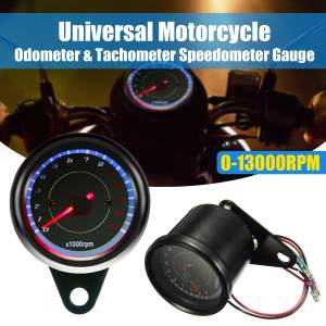 PMShop Motorcycle Tachometer Gauge 13000 RPM 12v Black Motorbike Instrument Universal
