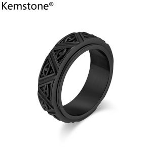 Kemstone Men Rotatable Rings Ancient Egyptian Mythology Horus Eye Stainless Steel Triangle Pyramid Guardian Gold Plated Ring Jewelry
