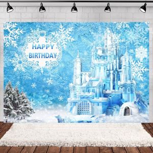 LZD  Frozen Theme Castle Snow Scene Photograph Background Cloth for Decoration Banner Props