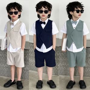 Lontakids เสื้อกั๊กทักซิโด้แบบทางการสำหรับเด็กสูทสุภาพบุรุษเด็กวัยหัดเดิน4ชิ้นเสื้อทักซิโด้แบบผูกโบว์เครื่องแต่งกายชุดนักเรียนวันเกิดงานแต่งงาน