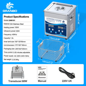 Granbo  2L/10L 240W - 40kHz Ultrasonic Cleaner Advanced System with Digital Timer/Heater/Degas for Irrigator Parts Dentures & Fine Jewelry (CE Certified)