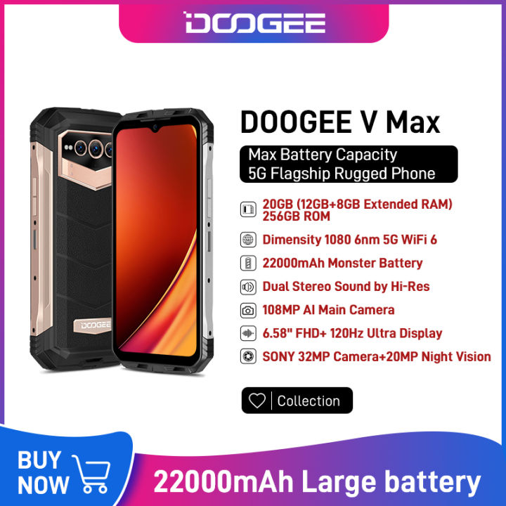 DOOGEE® V Max 22000mAh Large battery 12GB+256GB 5G Android 12 Rugged P