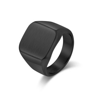 Kemstone Mens Stainless Steel Rings Black Silver Gold Plated Square Seal Ring Matte Jewelry.AutoMaxion