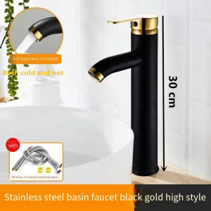 Elegant Black Gold Stainless Steel Bathroom Faucet with Dual-Function Hot and Cold Water Supply