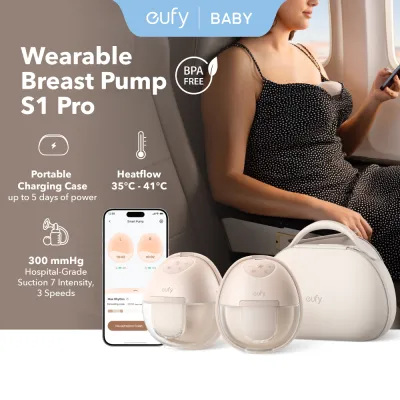eufy Wearable Breast Pump S1 Pro Electric Hands-Free Breast Pump with Heating Technology Portable Charging Case T8D04