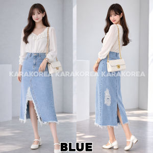 KARAKOREA 6156 Hyuna Denim Skirt rok jeans jumbo ootd jeans wanita kece jeans highwaist rok jeans korean style rok jeans wanita