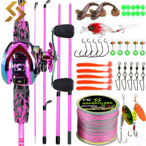 Sougayilang Fishing Full Set 1.8m 5 Section Portable Graphite Glassfiber Fishing Rod with7.2:1 Gear Ratio Baitcasting Fishing Reel and 150m PE Line Fishing Accessories Fishing Set Travel Kit