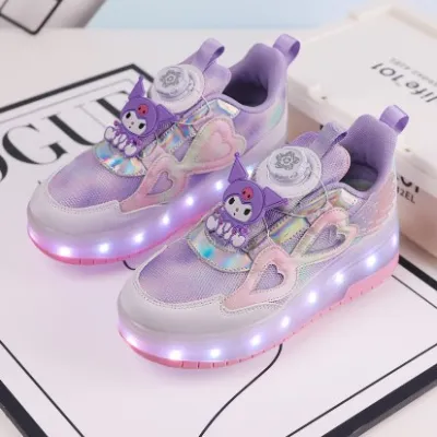 【Local Shipping】Shoes for kids Roller Skates LED Ultra Light Charging Kid shoes for girls/boy Lamp Shoes with wheels boys sneakers （Double wheel）