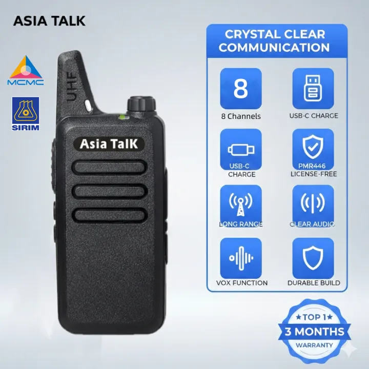 【SIRIM MCMC Approved】PMR446 Free License ASIA TALK Walkie Talkie Mini Two Way Radio security restaurant walkie talkie