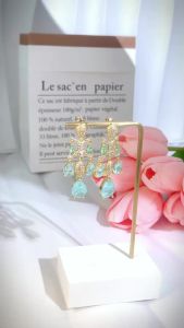 SEQUITO Designer Women Chandelier Long Drop Dangle Earrings Gold Color Pave Setting Blue White Crystal Stone Evening Party Ear Jewelry SE884