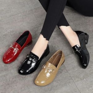 Womens leather flat Loafers low heel soft boat shoes