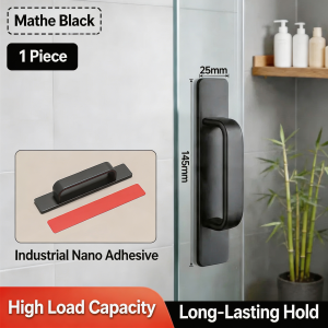 【Free Drill】Heavy Duty Self Adhesive Sliding Door Handle Matte Black Space Aluminum Punch-Free Stick On Pull for Glass Door Cabinet Wardrobe Balcony Self Adhesive Sliding Door Handle Matte Black Punch-Free Aluminum Stick-On Pull for Glass Door Cabinet Win