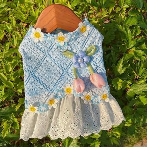 OUTOPEN Thiết kế hoa Tulip Váy chó họa tiết hoa Viền ren Thoáng khí Váy chó con Thời trang Mỏng Váy công chúa cho thú cưng Mùa hè
