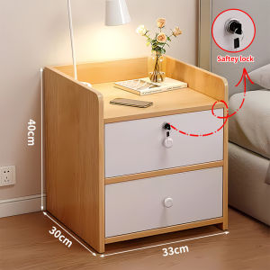 Wooden bedside table with lock Nordic Modern Bedroom 2 Drawers Night Table Lamp Table Bedside Cabinet End Table