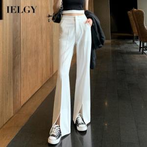 IELGY wide-leg trousers womens front slit high waist casual slimming