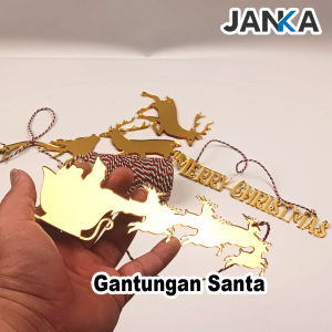 JANKA Hiasan Kereta Sinterklas Pohon Natal Akrilik Aksesoris Gantungan Ornamen Dekorasi Acrylic Christmas Tree Santaclaus Santas Sleigh Kereta Rusa